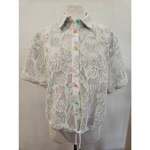NEW ADORE women's lacey short sleeve jacket with flower buttons in mint